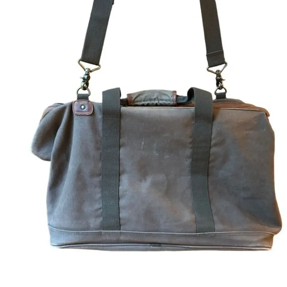 Vintage HIGH SIERRA Mens Brown Green Canvas Leather Flight Large Duffel‎ Bag